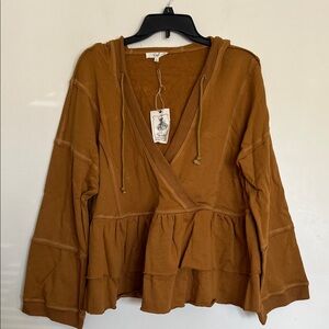 Easel Tan Peplum Hoodie Sweatshirt